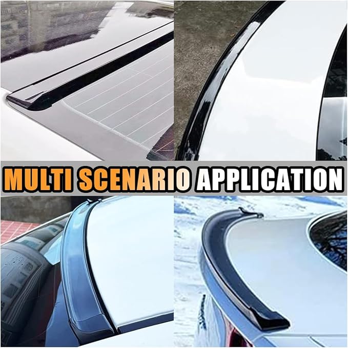 Car Rear Spoiler Roof Lip Kit, Carbon Fiber 3D Rubber Trunk Spoiler Trim Strip Cool Car Decoration, Universal Punch-Free Vehicle Exterior Accessory Sticker (Black)