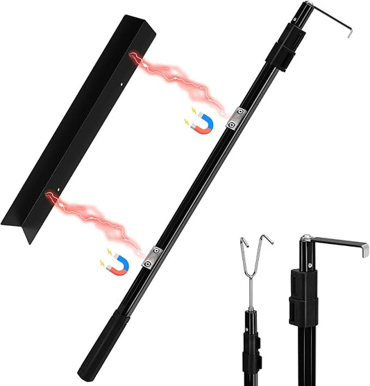 6.9 Ft Magnetically Mounted Truck Cargo Grabber Reach Tool, Lastest Telescoping Truck Bed Retriever Tool Magnetic, Multi-Use Pickup Truck Bed Accessories Truck Bed Reach Pole(2 Hooks 1 Mounted Plate)