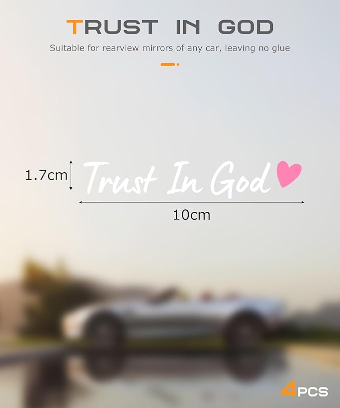 SCUARI 4PCS Car Stickers,Cars Decals,Car Accessories Trust in God Rearview Mirror Sticker,Auto Stickers and Decals,Auto Decals for Women,Trust in God Mirror Decoration,Fits Most Vehicles (White&Pink)