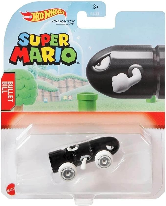 Hot Wheels Super Mario Character Cars – Complete Bundle of 6 (GJJ23‑956G) | Includes Mario, Luigi, Princess Daisy, Blue Yoshi, Donkey Kong & Bullet Bill | 1:64 Scale Die-Cast Vehicles – Mattel Ages 3+
