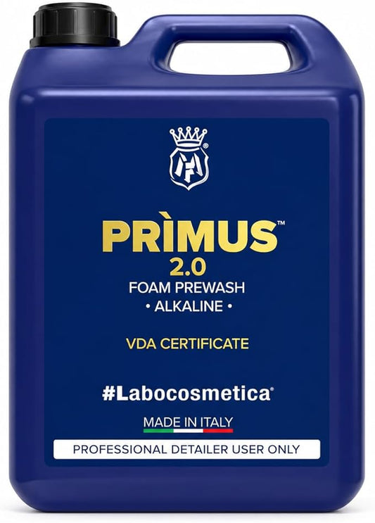 Labocosmetica PRIMUS 2.0 Alkaline Foam Prewash | Rapid Road Film & Bug Softening | VDA Certified Safe On Exterior Surfaces | Thick Cling For Safer Contact Wash & Predictable Rinse | 4.5 Liters