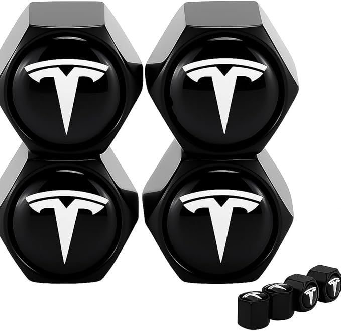 TACTILIAN Car Tire Valve Stem Caps for Tesla Model 3, S, Y, X Accessories | Leakproof Aluminum Tire Valve Caps 4 Pack with Rubber O-Rings Compatible with Tesla Model Y Accessories 2025
