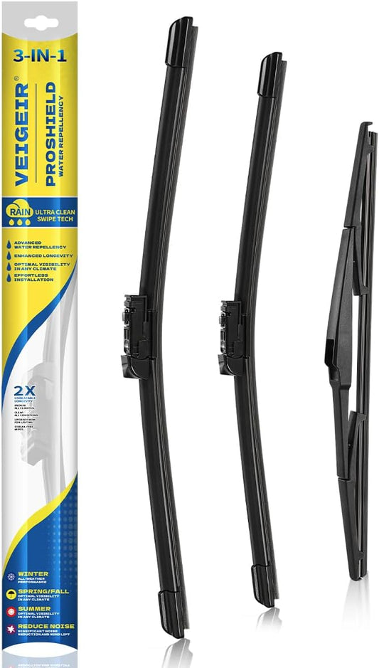 3 Pack Windshield Wiper Blades Compatible with Mazda CX-5 2017-2025 and CX-9 2016-2023, Front and Rear, 24" 18" 14"