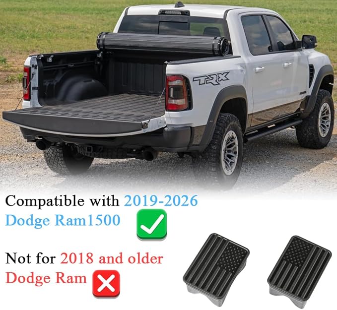 Bed Rail Stake Pocket Covers for Dodge Ram 1500 2019 2020 2021 2022 2023 2024 2025 2026 Truck Accessories Caps Rear Holes Plugs Covers Black 2Pcs