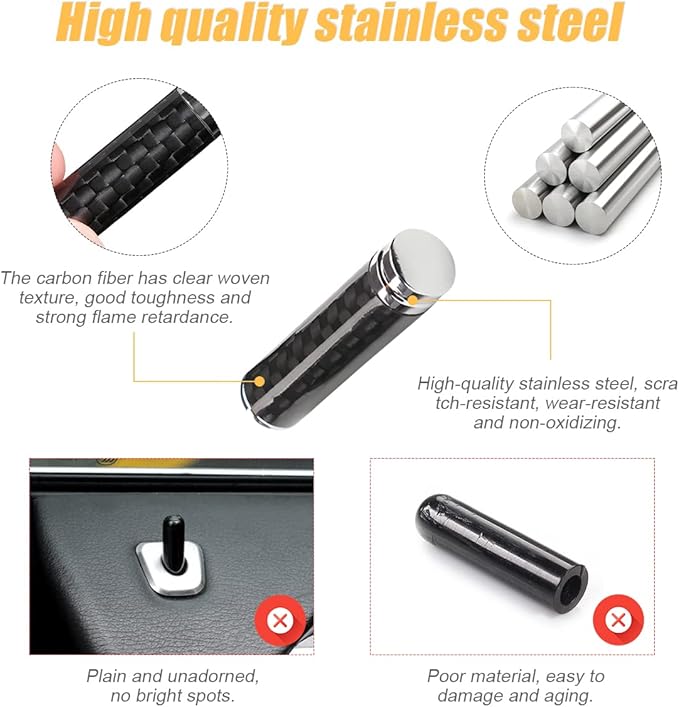 4PCS Carbon Fiber Auto Door Lock Pin Cover, Interior Vehicle Door Pull Pins, Universal for SUV, Truck, Van (Black)