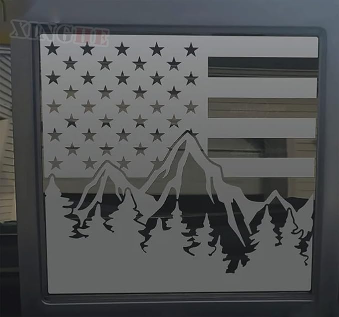 Xinghe for Dodge Ram 2009 to 2024 2025 2026, American Flag Decals Stickers for Truck Back Middle Window, Matte Black USA Flag Decal
