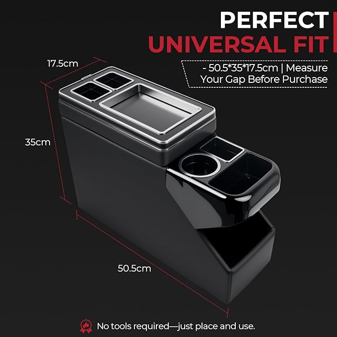 Center Console Between Seat Organizer for Minivans & SUVs - Storage Box with Cup Holders