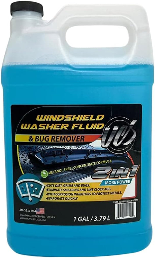 UCS 2-in-1 Windshield Washer Fluid & Bug Remover – Ready to Use, Streak-Free Formula, Removes Bugs, Dirt & Road Grime – 1 Gallon (128 fl oz)