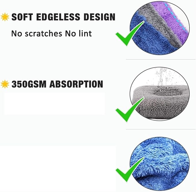 3/5/10pcs Car Wash Microfiber Towel 40x40CM - 350GSM Edgeless Soft Polishing & Drying Cloth Set fit for Detailing, Waxing and Streak-Free Cleaning(10Pcs Blue)