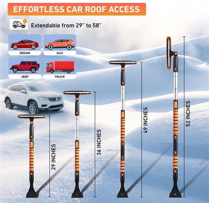 EcoNour 49" Extendable Squeegee Snow Brush and Ice Scraper for Windshield