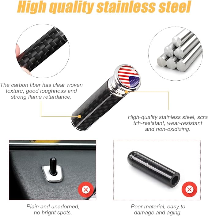 Moly Magnolia 4PCS Car Door Lock Knobs, American Flag Carbon Fiber Door Lock Pin Cover, Decorative Modification Door Lock Bolt Pin Cover, Auto Accessories Universal for SUV, Truck, Van (Red Flag)