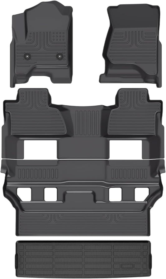 HAFIDI® Floor Mats & Cargo Liner Set Fit for Chevy Tahoe & GMC Yukon 2015-2020 (Only for 7 Seats, Not for XL) All Weather Protection TPE Anti-Slip Automotive Floor Liners Custom Accessories - Black