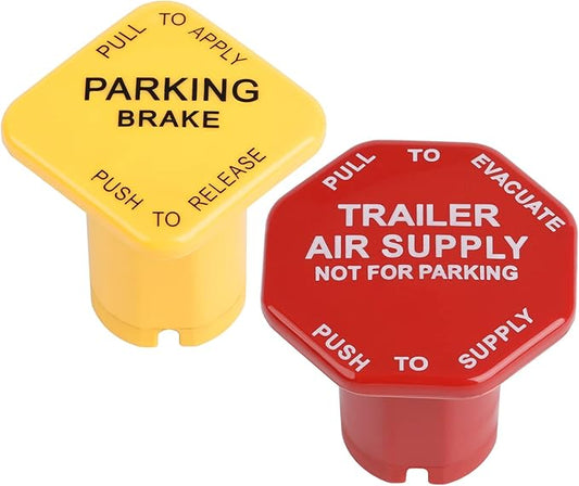 298818N Yellow Semi Truck Parking Brake Knobs and 298817N Red Tractor Trailer Air Brake Knob Set