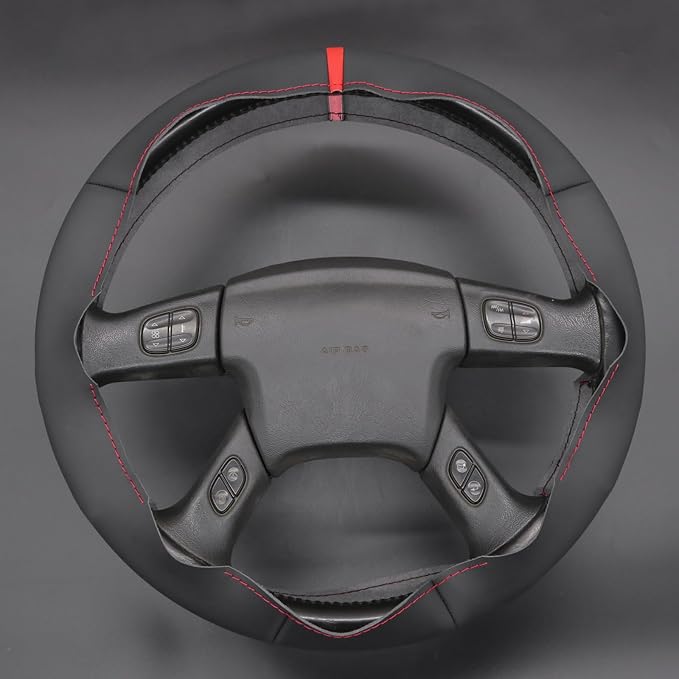 MEWANT Hand Stitched Steering Wheel Cover for Chevy Silverado 1500 2003-2006 Black Smooth Real Leather Steering Wrap