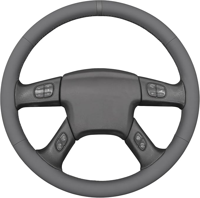MEWANT Hand Stitched Steering Wheel Cover for Chevy Silverado 1500 2003-2006 DIY Gray Faux Leather Steering Wheel Wrap
