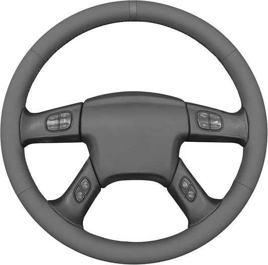 MEWANT Hand Stitched Steering Wheel Cover for Chevy Silverado 1500 2003-2006 DIY Gray Faux Leather Steering Wheel Wrap