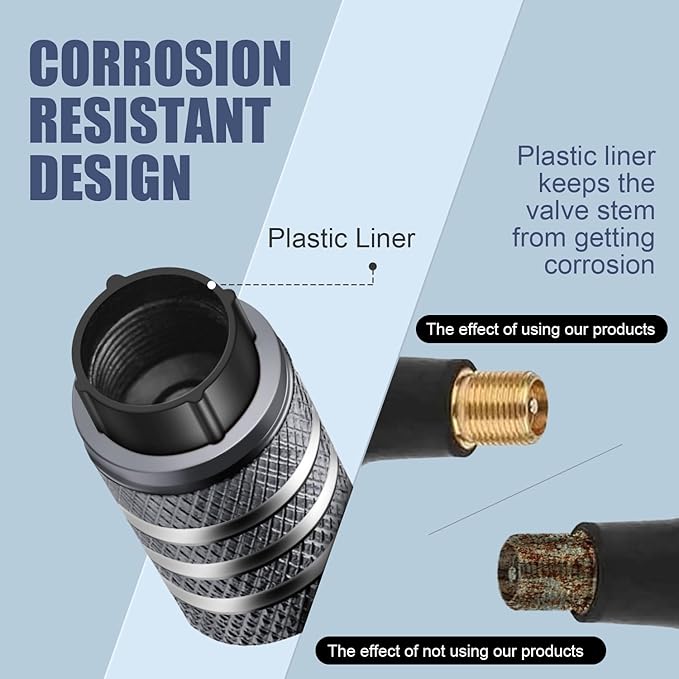 Tire Valve Stem Cap Cover - (5 Pack) Tire Air Cap Metal with Plastic Liner Corrosion Resistant Leak-Proof Rock and Roll for Car Truck Motorcycle Bike Grey