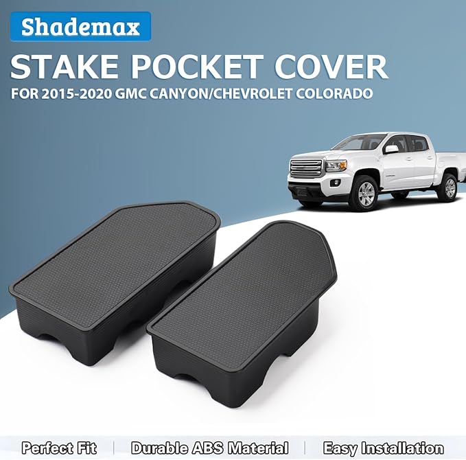 Shademax Stake Pocket Covers Custom Fit for 2015-2022 GMC Canyon/Chevy Colorado Truck Bed Rail Hole Plugs Stake Pocket Caps Cover Accessories (Set of 2)