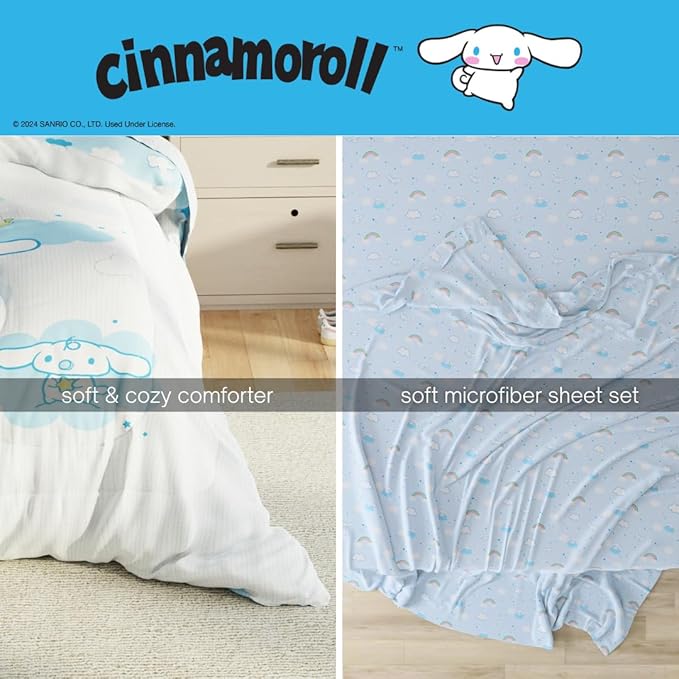Cinnamoroll Bedding - 4 Piece Twin Size Bed Set - Super Soft Microfiber Comforter and Sheet Set, (Officially Licensed Product) by Franco Collectibles