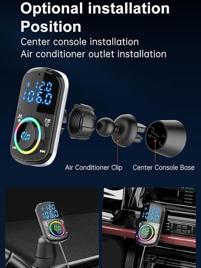 Bluetooth FM Transmitter for Car, Wireless Bluetooth 4.1 in-Car Radio Adapter Car Kit with Handsfree Calling, 3 USB Ports, LED Display, Stereo 4 Modes Music Play