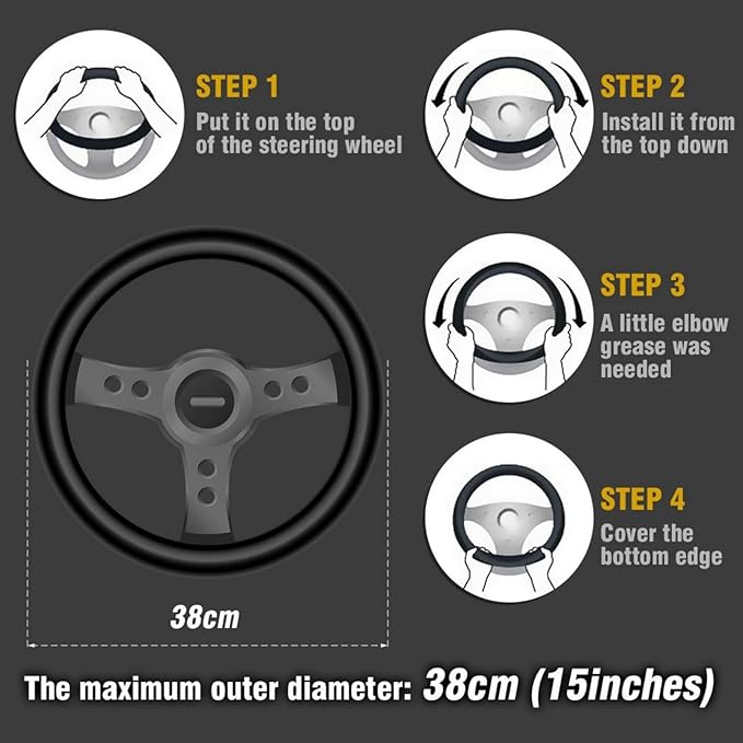 Cow Print Car Steering Wheel Covers, Breathable Microfiber Leather for Women and Men, Universal 15 inch Anti-Slip Steering Wheel Protector, Black Yellow