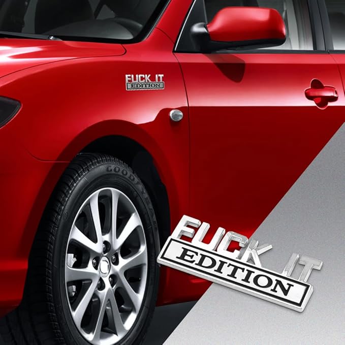 Fuck IT Edition Emblem, Car Exterior Emblems Badge 3D Sticker Decal, Fuck-IT Edition Emblem 3D Fender Badge Decal, 3D Fender Badge Decal Car Truck Replacement, Fit for All Cars (Sliver Black 1)