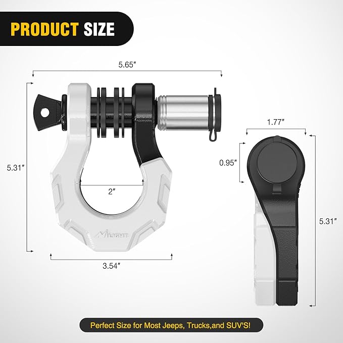 Nilight 2 Pack 3/4" D-Ring Separate Shackle with 7/8" Lock Pin 45,000 lbs Break Strength, Off Road Recovery Shackle with Isolators Washers for Use with Tow Strap, Winch, Truck Vehicle (Black&White)