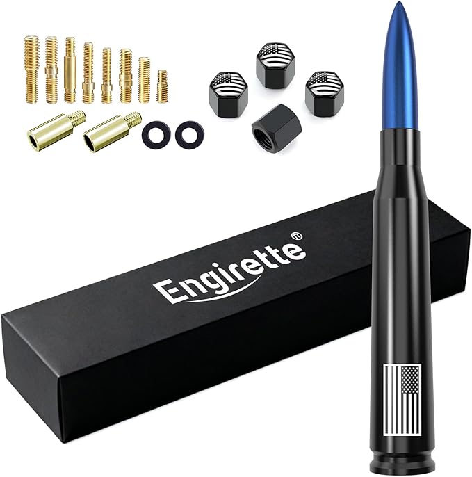 Car Truck Antenna with Tire Valve Caps American Flag Universal Short Replacement for GMC Sierra Chevy Silverado Dodge Ram 1500 2500 3500 Ford F150 F250 F350 Super Duty Raptor Accessories, Blue