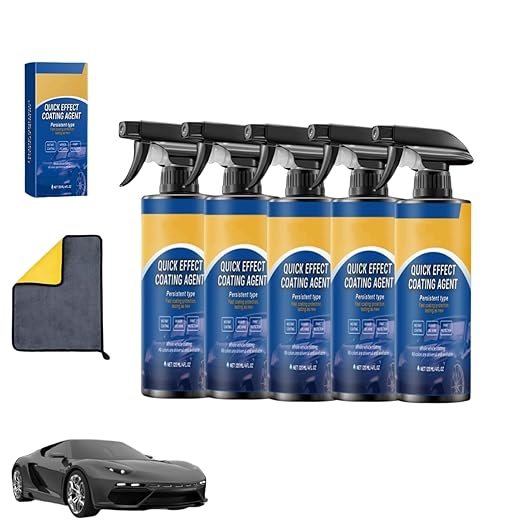 3-in-1 Quick Car Coating Spray,Water Repellent Polish & Protectant for Vehicle Paint,Glass,Wheels - Fast-Acting Hydrophobic Sealant Spray (5PCS)