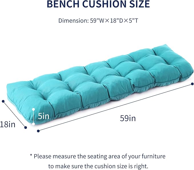 IPYNBAP Outdoor Bench Cushion, 59x18x5 Inch, Waterproof Bench Cushion for Outdoor/Indoor Furniture, Tufted Patio Bench Seat Cushion, Fade Resistant Outdoor Cushions for Porch Swing Couch, Teal Blue