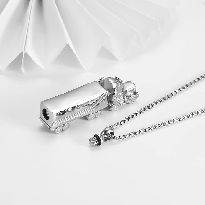Urn Necklace for Ashes 18 Wheeler Semi Truck Cremation Jewelry for Men Memorial Urn Pendant Ashes Locket Necklace Keepsake Gifts