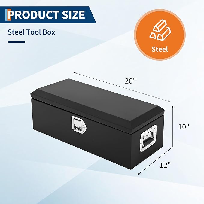 20 Inch Heavy Duty Steel Truck Bed Tool Box Truck Car Outdoor Trailer Pickup Toolbox, RV Storage Organizer w/Lock & Keys