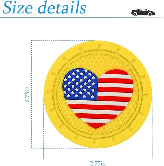 AUCELI 4 Pack Car Cup Holder Coasters, Colored American Flag US Flag Insert Car Cup Coaster, 2.75 Inch Anti Slip Shockproof Embedded Drink Mat, Vehicle Interior Decor Accessories