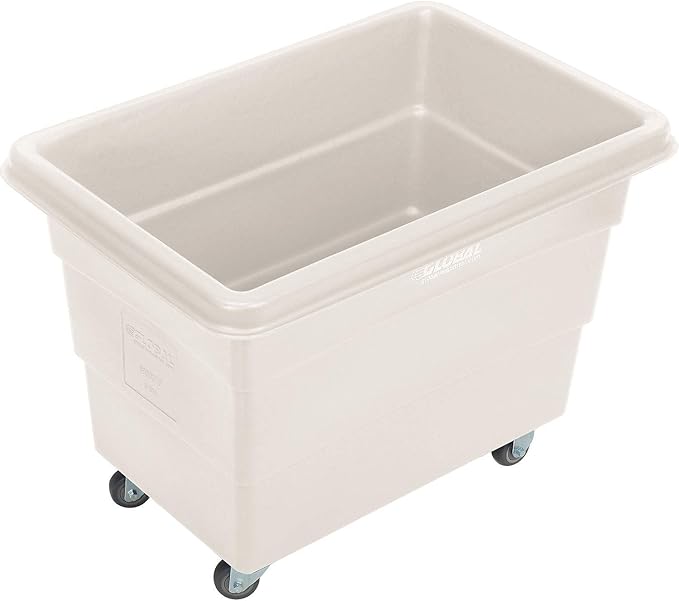 Global Industrial 8 Bushel Plastic Bulk Box Truck, Direct Mount Base, 500 lbs. Capacity, 3" Non-Maring Rubber Casters, White, 33-3/10"L x 24-3/5"W x 27-2/5"H