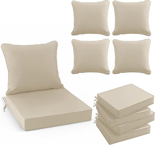 Summsun Outdoor Chair Cushion Weather Resistant, Backrest and Seat Cushion Set for Patio Furniture with Waterproof Removable Cover, 19 x 19 Inch, Cream, Set of 4