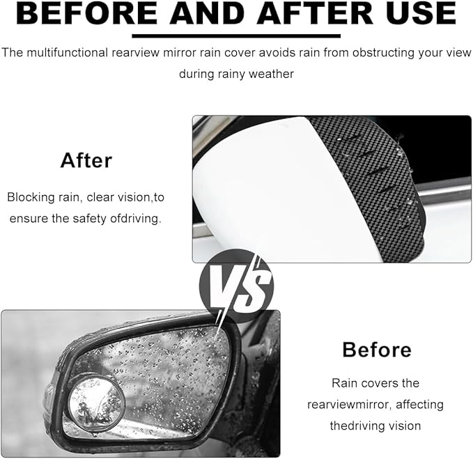 Wevdn 2 PCS Mirror Rain Visor Eyebrow, Waterproof PVC Auto Exterior Rear View Mirror Rain Visor Guard, Rainproof Side Mirror Rain Visor Eyebrow Cover for SUV Truck, Car Accessories (Carbon/Anti-Noise)