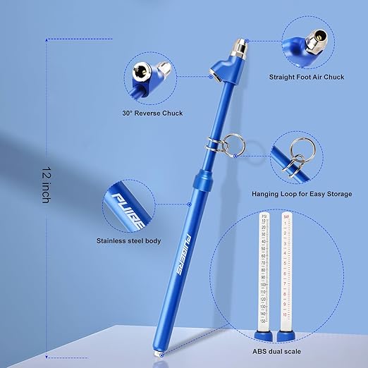 Semi Truck Tire Pressure Gauge,Dual Head Tire Gauge for Tires Pressure Range 150 PSI/10 Bar, Air Pressure Gauge with 4 Caps for Semi Truck, RV, Car, Motorcycle