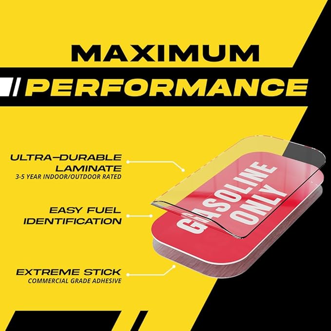 Gas Sticker, Gasoline Decals for Fuel Cans and Outdoor Power Equipment - Weather Proof, Extreme Stick, Commercial Grade Gasoline Label by Fuel Stickers - USA Made (2x1 inch), 4 Labels