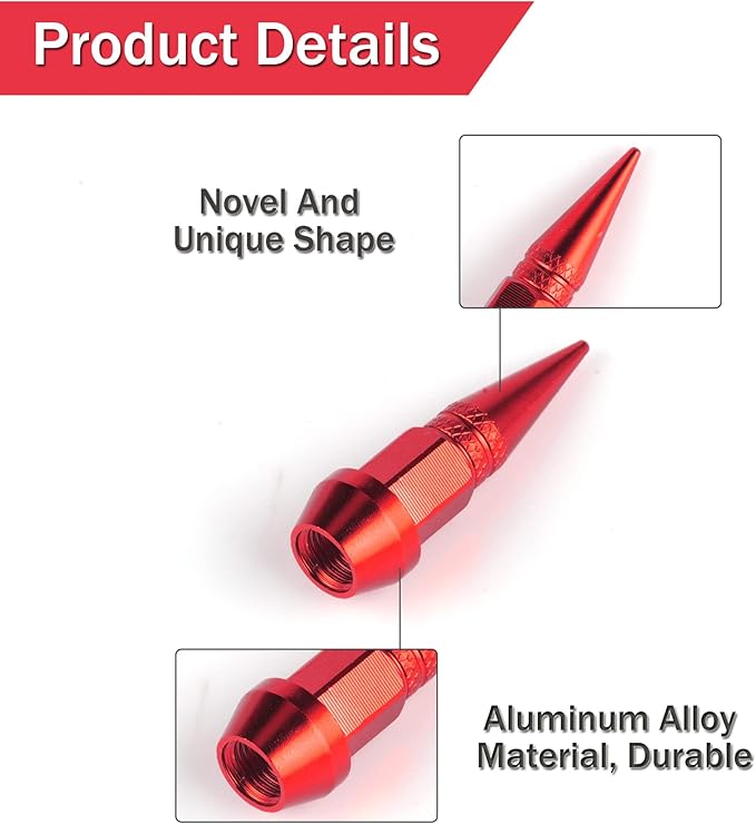SINGARO 45mm Spiked Aluminum Stem Valve Caps,4PCS Dustproof Tire Wheel Stem Caps for Cars,SUVs,Trucks Bicycles and Motorcycles(Red)