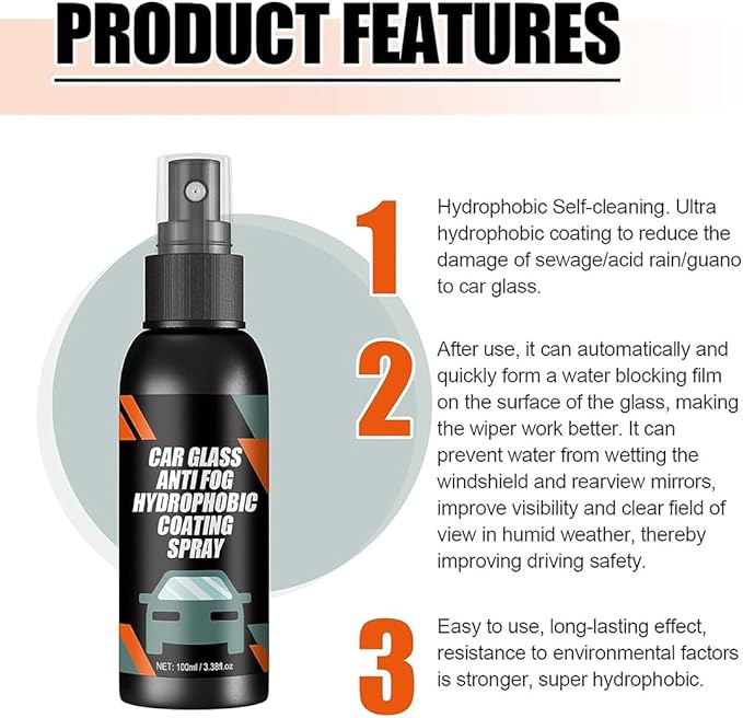 Car Windshield Spray Water Repellent Antifogging Agent, Anti Fog Spray for Car Windshield, Glass Waterproof Coating Agent Rainproof Spray, Car Rainproof Artifact (2Pcs)