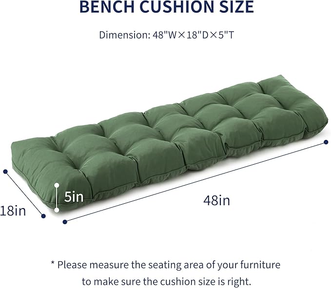 IPYNBAP Outdoor Bench Cushion, 48x18x5 Inch, Waterproof Bench Cushion for Outdoor/Indoor Furniture, Tufted Patio Bench Seat Cushion, Fade Resistant Outdoor Cushions for Porch Swing Couch, Dark Green