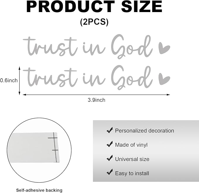 DXNQ 2 PCS Trust in God Rearview Mirror Decals, Automotive Vinyl Rear View Mirror Decorative Stickers, Waterproof Trust in God Stickers for Car Truck Laptop, Car Accessories (Silver)