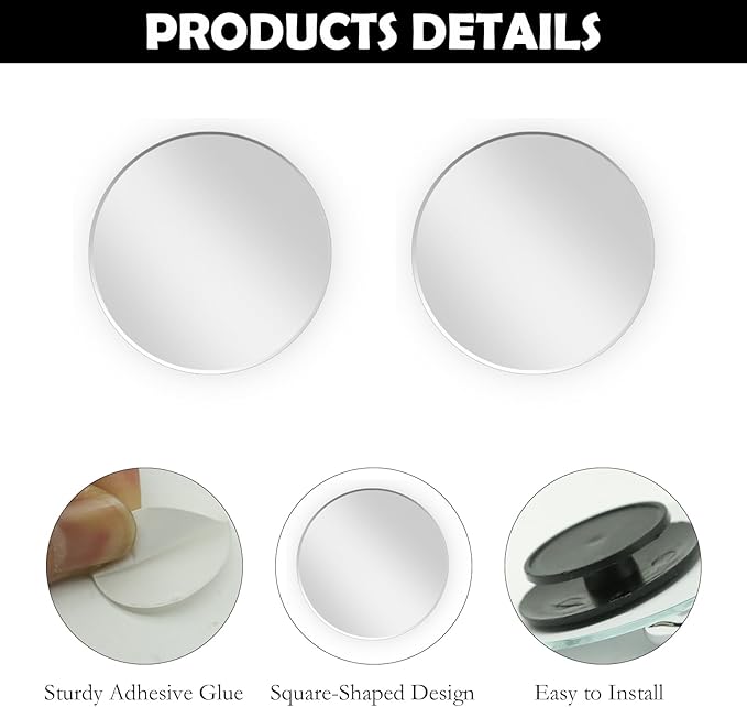2Pcs Cars BlindSpot Mirrors Side Mirror Removable Adjustabe Angle Round Wide Angle Convex RearView Mirror Car Accessories Universal HD Glass for Suvs Auto Motorcycles RVs