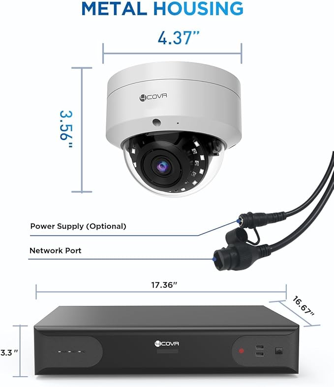 4COVR 64 Channel Security Camera System, Human Vehicle Detection, 48Pcs IK10 Vandal-Proof 8MP Commercial Dome PoE IP Camera IP67 with Mic, 8MP NVR 16TB HDD, 24/7 Business Surveillance, LY54AX8M6448