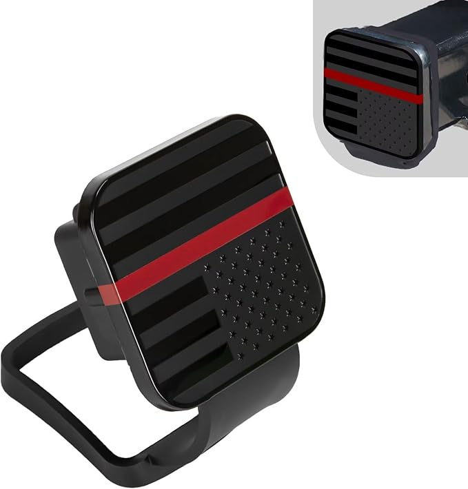 2 Inch Rubber Trailer Hitch Cover, Durable Tow Hitch Covers with American Flag, Car Exterior Accessories Fits for 2 Inches Hitch Receivers, Hitch Cover Tube Plug Cap for Trucks(Black&Red Line)