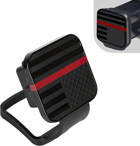 2 Inch Rubber Trailer Hitch Cover, Durable Tow Hitch Covers with American Flag, Car Exterior Accessories Fits for 2 Inches Hitch Receivers, Hitch Cover Tube Plug Cap for Trucks(Black&Red Line)