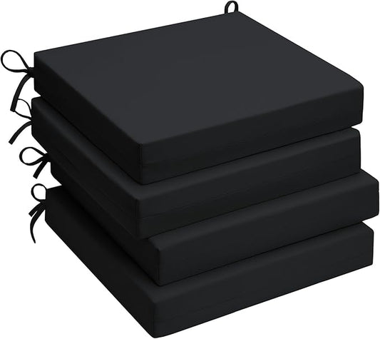 UNIKOME Outdoor Chair Cushions Pack of 4, Water Resistant Patio Cushions with Ties, High Density Sponge Filling Square Corner Seat Cushions for Outdoor Furniture, 24"*24"*4", Black