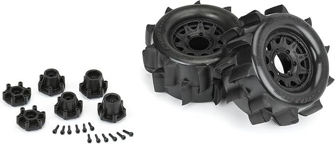 Pro-Line Racing Sand Paw HP Belted 2.8" Sand Truck Tires Mounted on Raid Black 6x30 Removable Hex 12mm & 14mm Wheels 2 PRO1024910