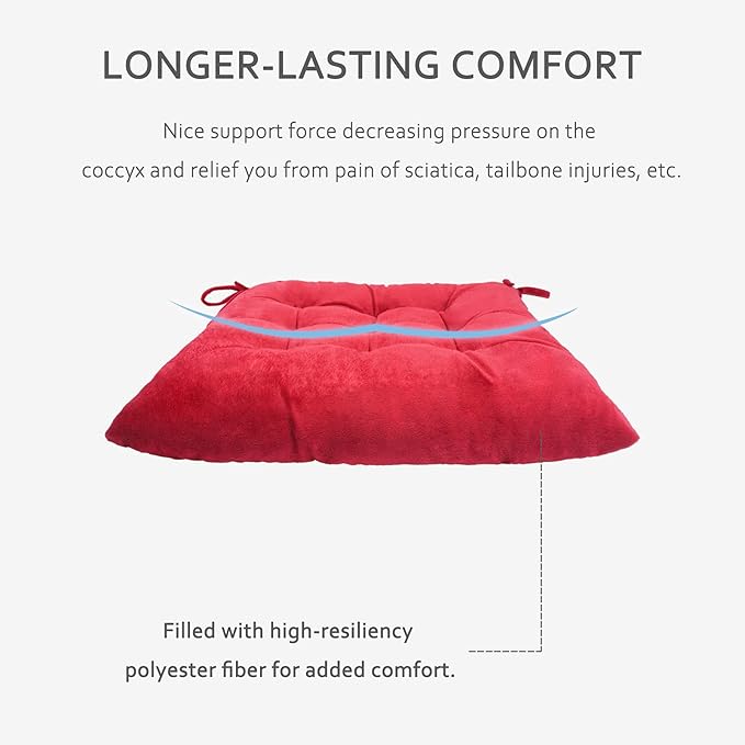 ELFJOY Set of 4 Square Chair Pads Indoor Seat Cushions Pillows with Ties Thick Soft Seat Cushion for Kitchen Dining Office Chair (18", Burgundy)