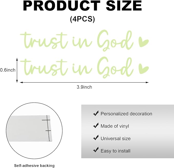 DXNQ 4 PCS Trust in God Rearview Mirror Decals, Automotive Vinyl Rear View Mirror Decorative Stickers, Waterproof Trust in God Stickers for Car Truck Laptop, Car Accessories (Luminous)